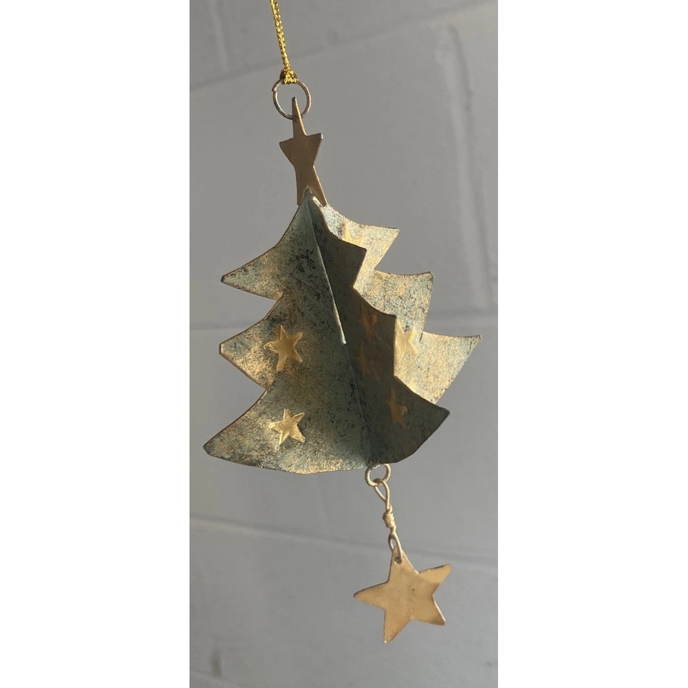 Vintage Metal Christmas Tree Ornament Dangling Star Rustic Bronze Gold 6 Inches‎